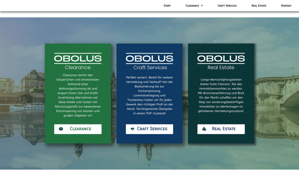 Leistungen auf der Website des Unternehmens Obolus