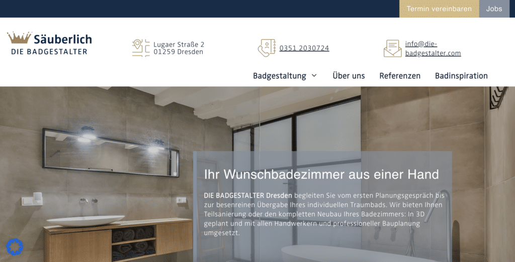 Startseite der Website des Unternehmens Säuberlich die Badgestalter