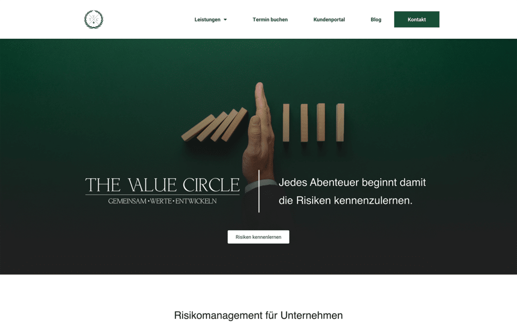 Unterseite für Risikomanagement des Unternehmens The Value Circle